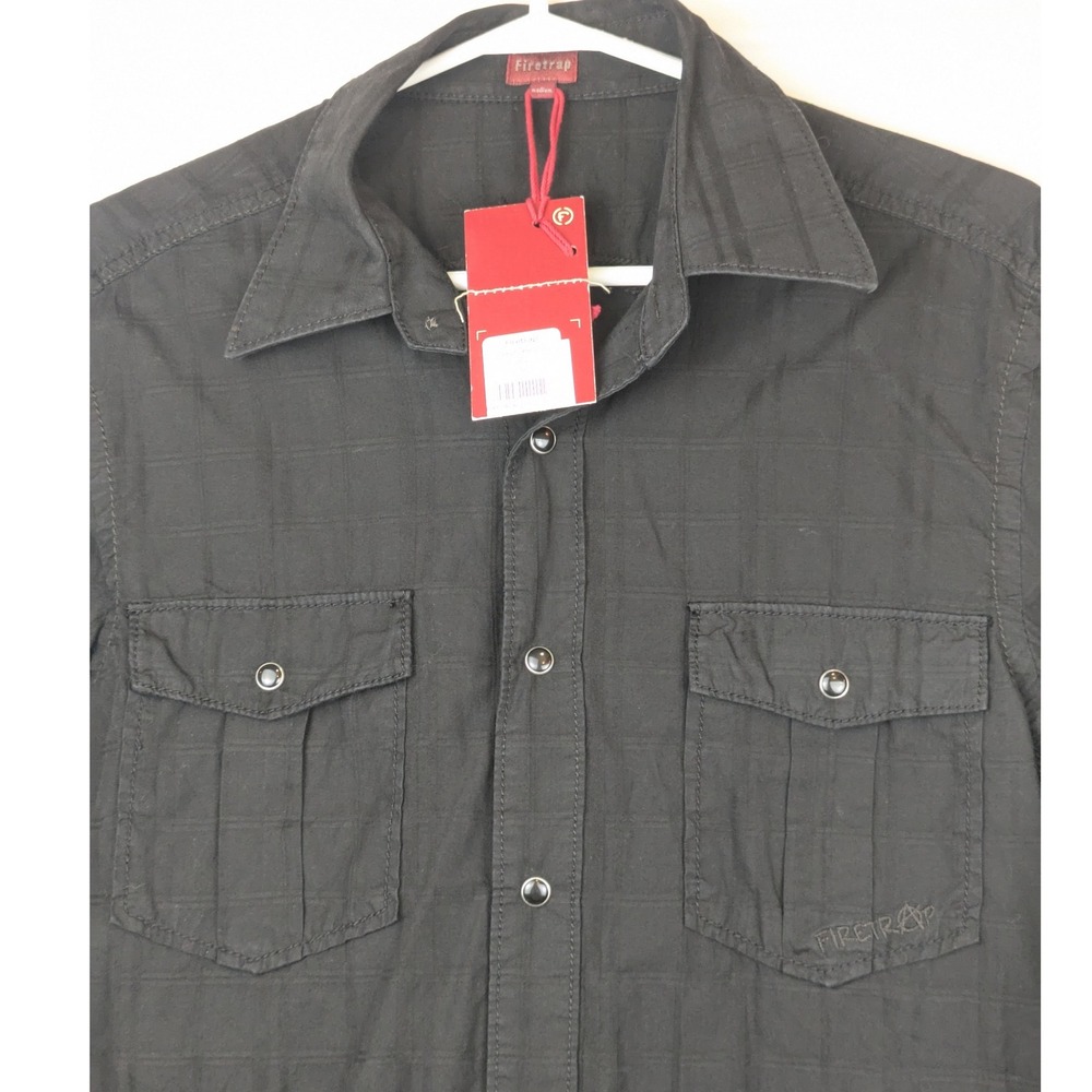 Firetrap Men’s Black‎ Western Snap Shirt Cotton Embroidered Long Sleeve Size M